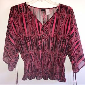 Sheer red and black top batwing sleeves size M